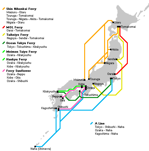 Long Distance Ferry Routes in Japan